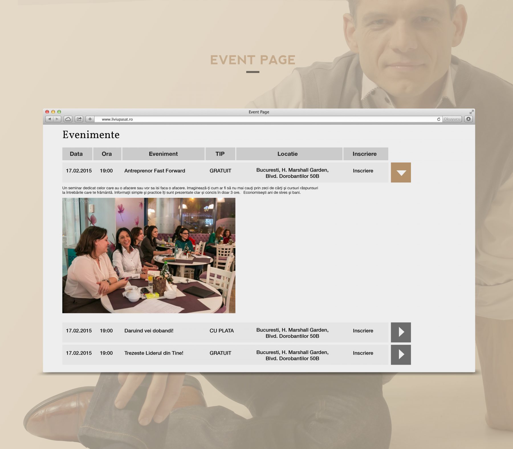 Liviu Pasat antreprenor webdesign pagina evenimente BroHouse