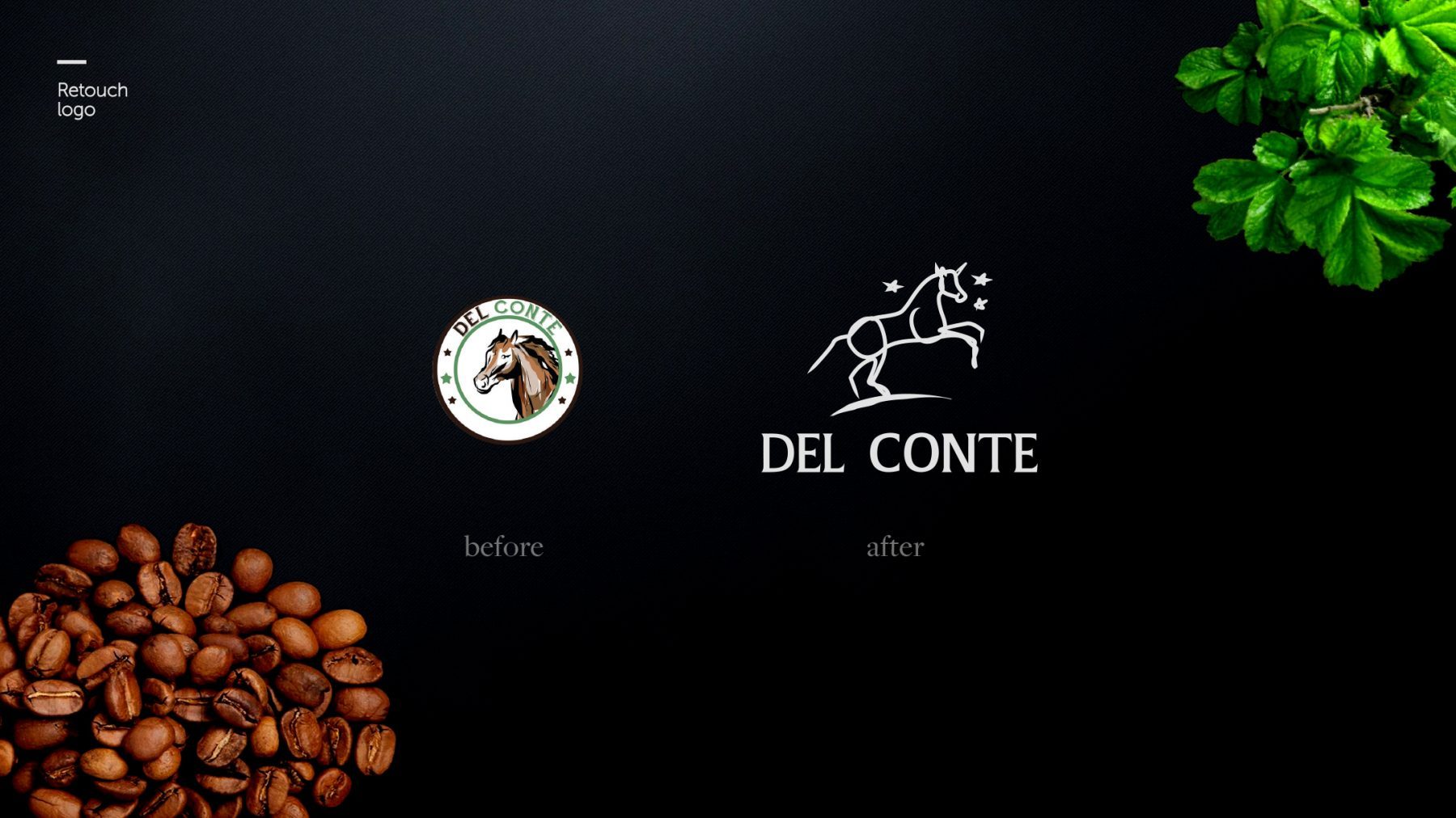 Del Conte inainte dupa logo cal cafea design BroHouse