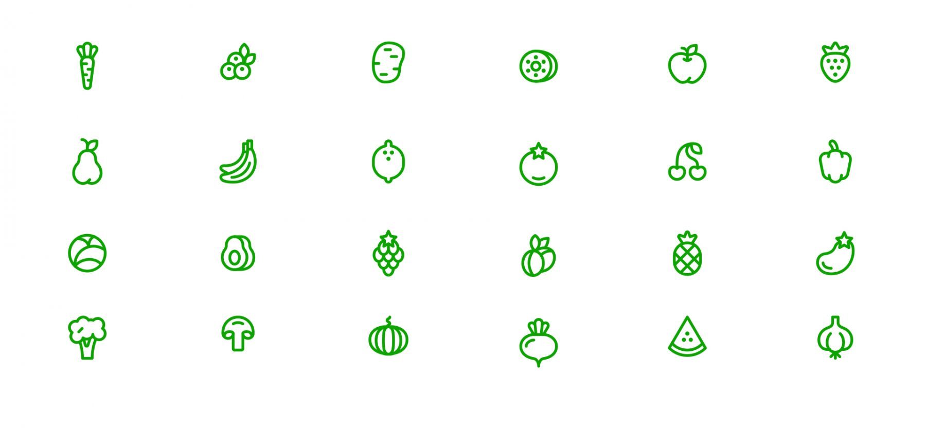 Go Veggie icons of fruits and vegetables