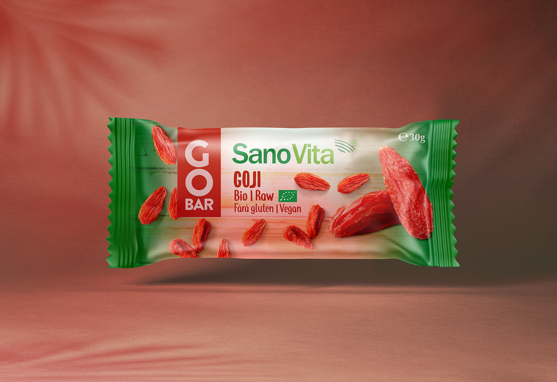 Design eticheta baton organic goji SanoVita