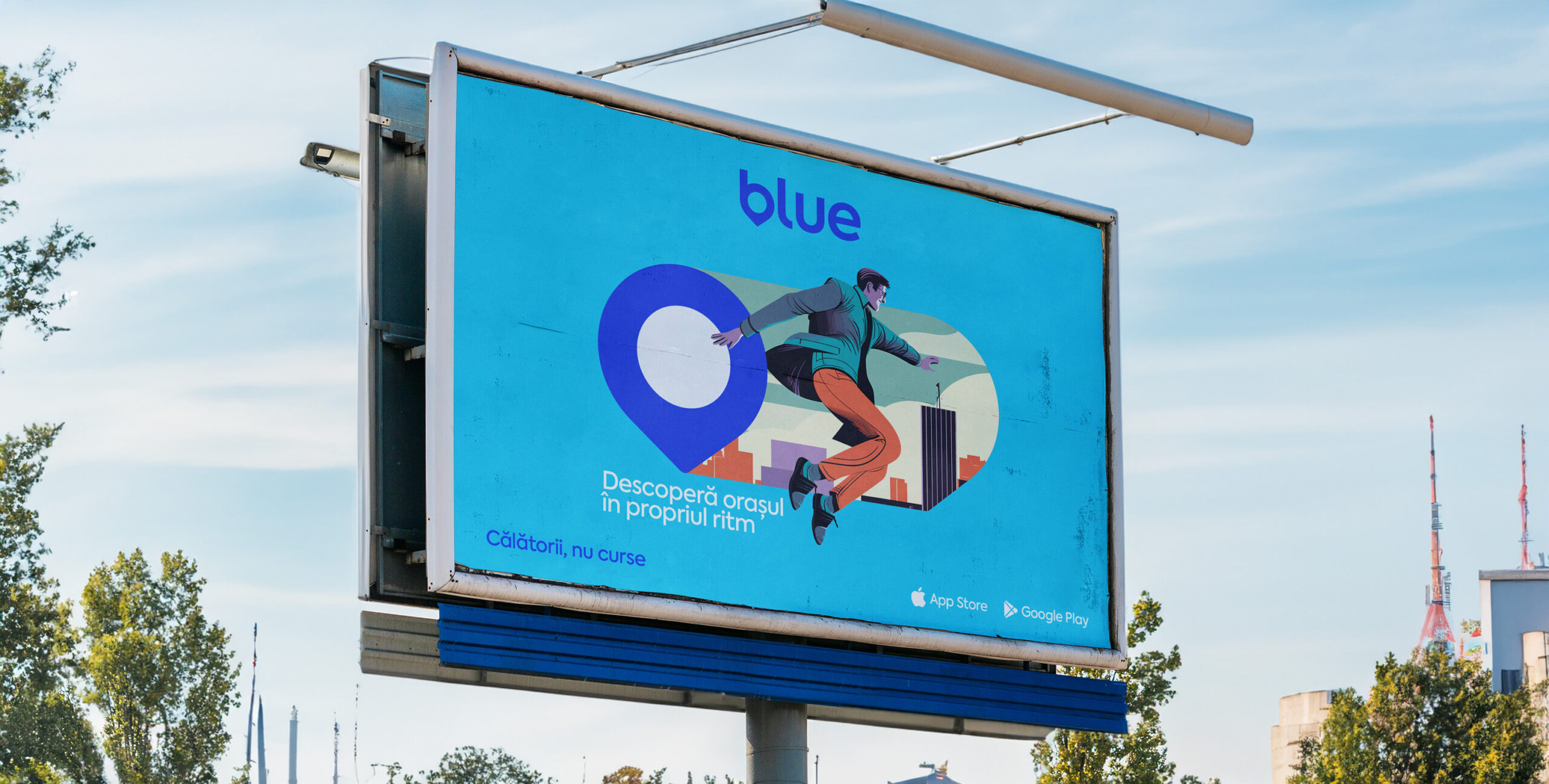 Blue ride sharing Illustratii advertising outdoor