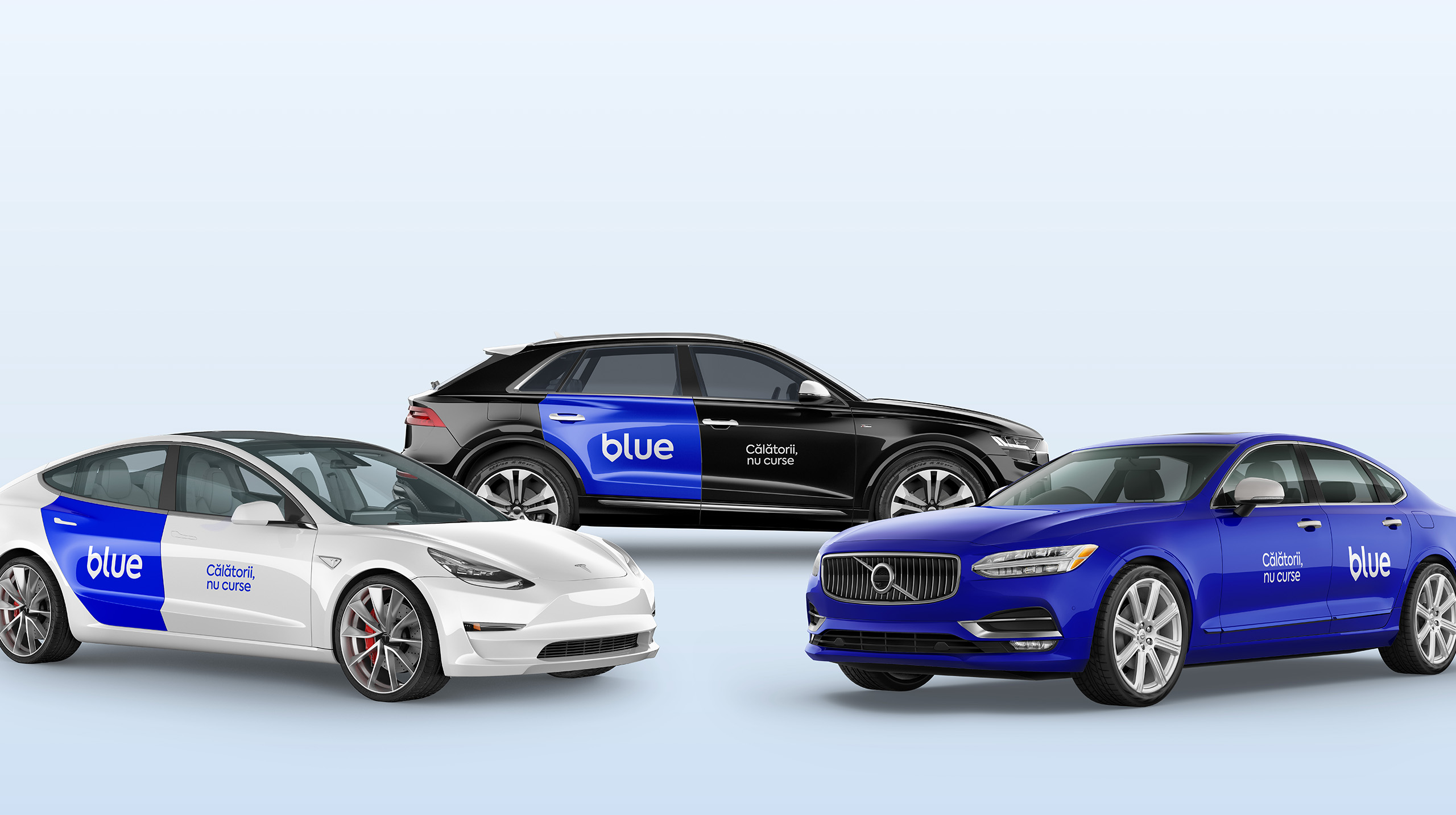 Blue car Tesla | Ride Sharing App