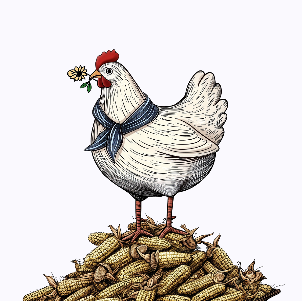 Ilustratie gaina pe porumbi – design de ambalaj oua Moldavia BroHouse