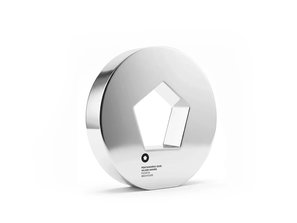 Pentawards 2026 Silver Award trophy for Pizzeta, won by BroHouse
